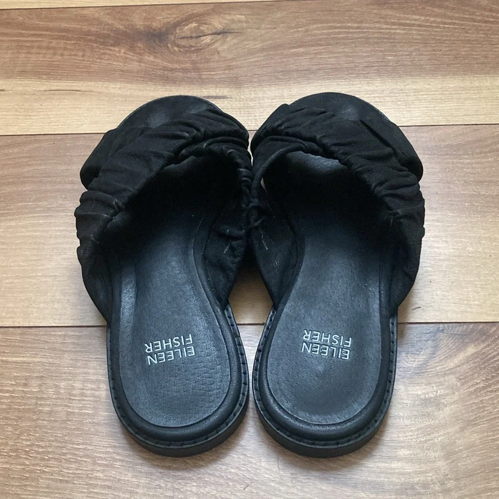 Eileen Fisher Nubuck Wide Ruched Criss Cross Sandals